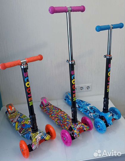 Самокат детский складной трёхколёсный принт