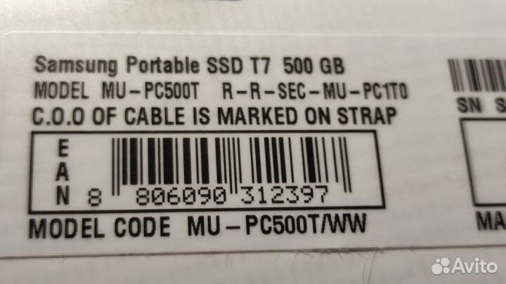 500 гб Внешний SSD Samsung T7, USB 3.2 новый