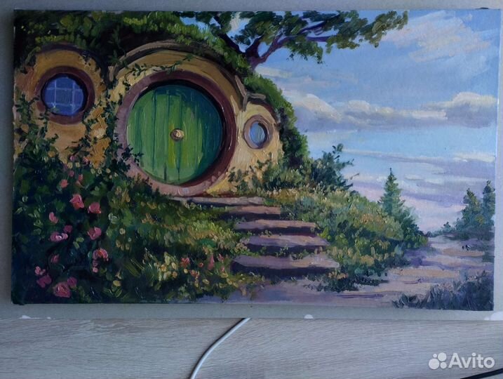 Картина в детскую.Домик хоббита из сказки. Фэнтези
