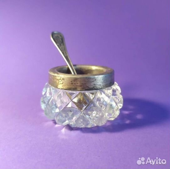 Солонка горчичница хрусталь серебро 875 СССР 1950е