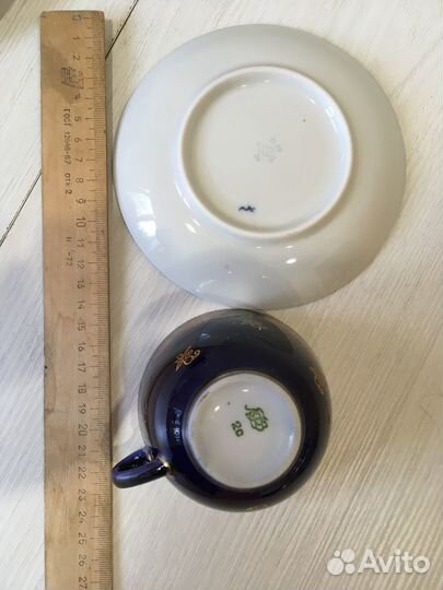 Чайная пара лфз кобальт позолота СССР