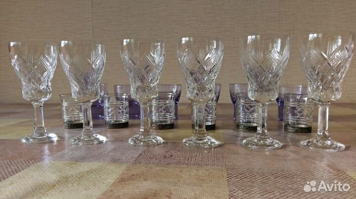 Хрустальные фужеры СССР и рюмки (цв.стекло), Чехия