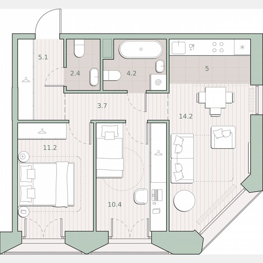 2-к. квартира, 56,2 м², 2/13 эт.
