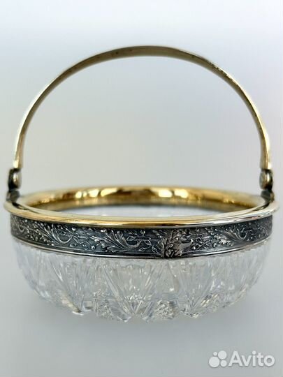 Ваза конфетница серебро 875 проба хрусталь 496 г