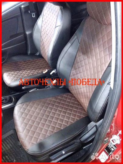 Чехлы Hyundai Solaris 1 Hb из экокожи чёрно-шокола