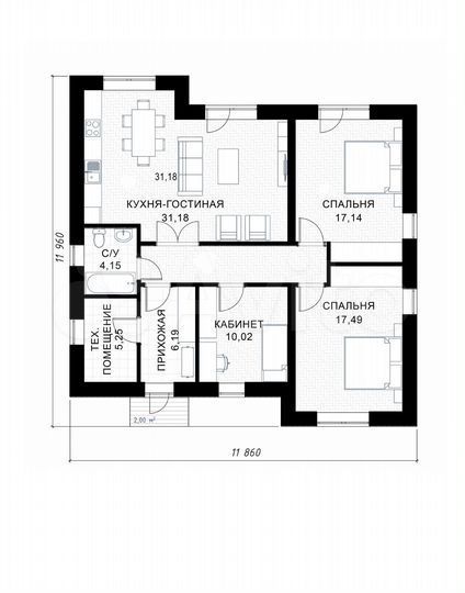 Дом 101,6 м² на участке 6,7 сот.