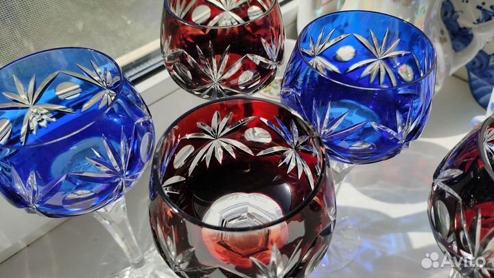 Фужеры ГДР цветной хрусталь