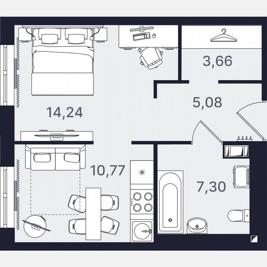 1-к. апартаменты, 41,1 м², 13/24 эт.