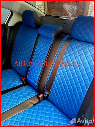 Чехлы Mazda 3 bm из экокожи чёрно-синие Ромб