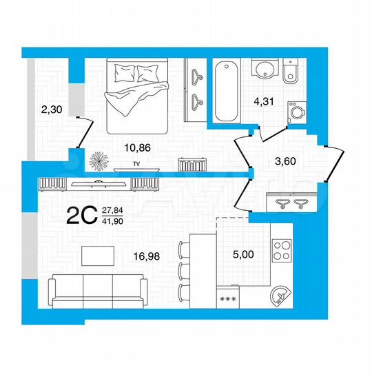 2-к. квартира, 41,9 м², 2/22 эт.