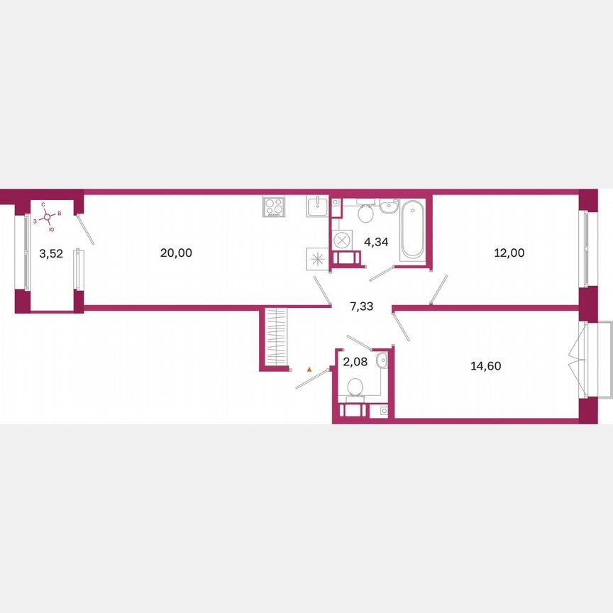 2-к. квартира, 62,1 м², 6/10 эт.