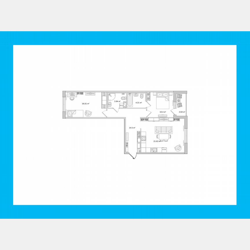 2-к. квартира, 71,1 м², 13/14 эт.