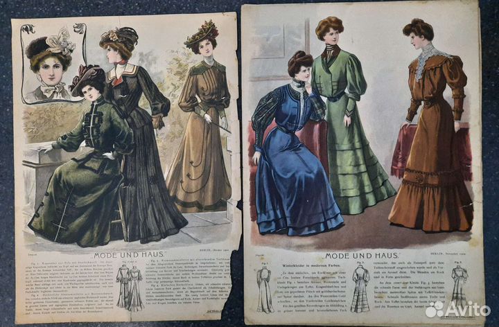 Старинные гравюры литографии из журналов мод