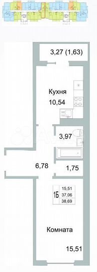 1-к. квартира, 38,9 м², 1/9 эт.