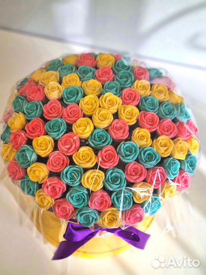 Шоколадные Розы - 101 шт в Шляпной Коробке