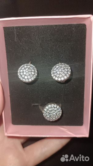 Серебряный комплект кольцо и серьги