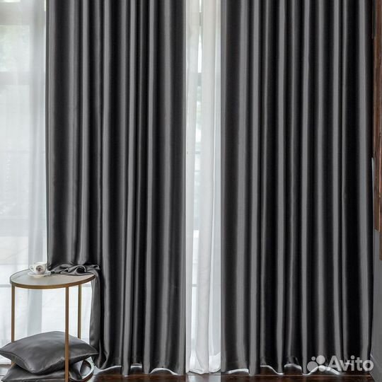 Портьеры глянцевые Аврора Графит шторы