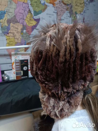 Шапка вязаная Кролик натуральный мех