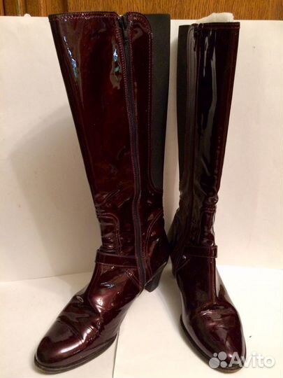 Сапоги бордовые Vero Cuoio, лаковые кожаные
