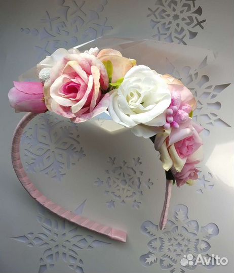 Ободок с цветами розами венок на голову выпускной