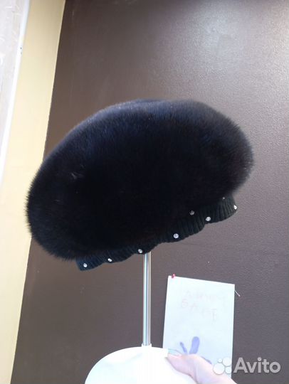 Норковый берёт женский черный (57-58)