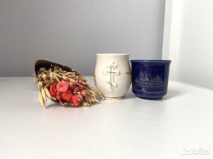 Стаканчик для святой воды белый, синий Скудельник