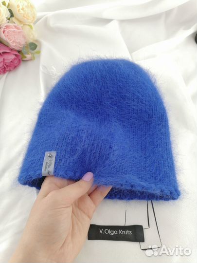 Шапка бини женская вязаная цвет ультрамарин