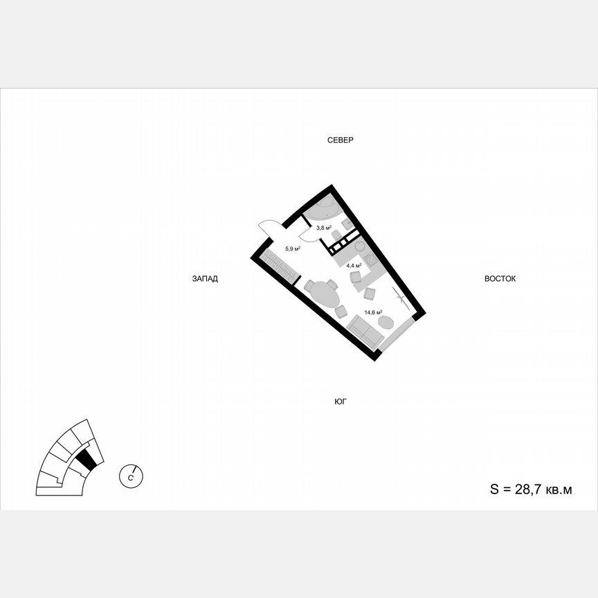 Квартира-студия, 28,7 м², 13/17 эт.