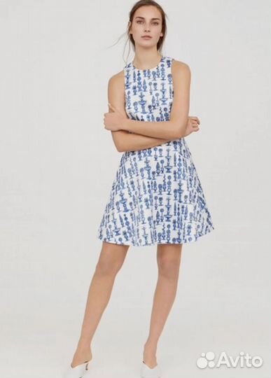 H&M Платье с синими фонтанами белое EUR 38 S/M