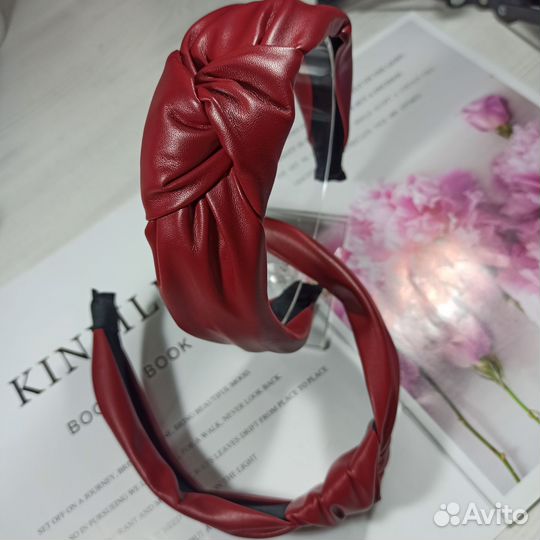 Ободок для волос из эко кожи бордовый