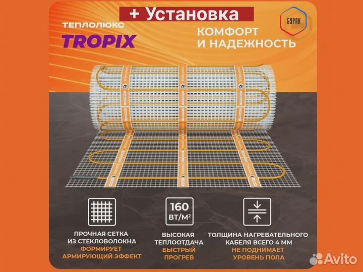 Нагревательный мат Теплолюкс tropix мнн 800 Вт/5,0