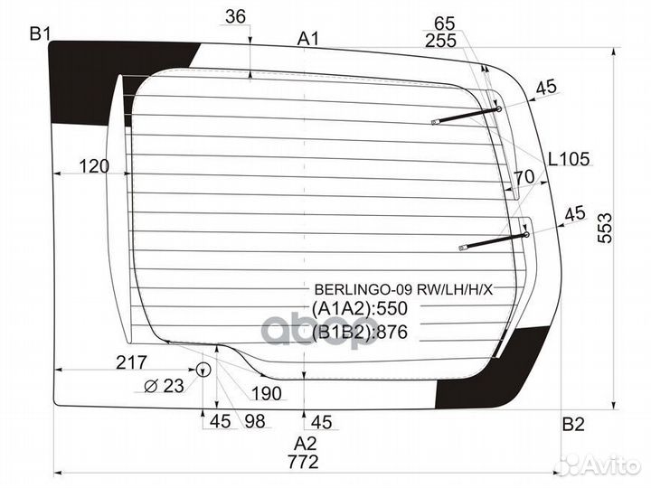 Стекло заднее (Цвет зеленый/ Обогрев) Citroen B