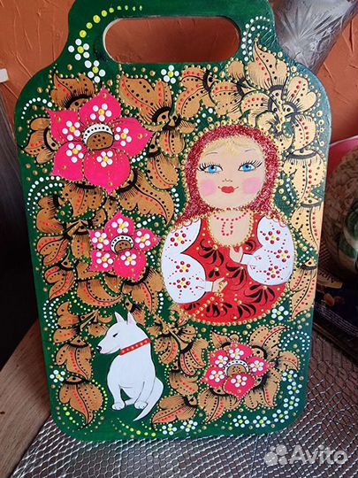 Доска разделочная. Матрешка с бультерьером