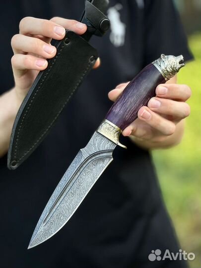 Нож из дамасской стали медведь
