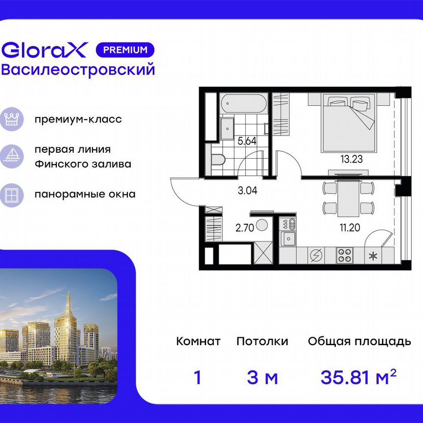 1-к. квартира, 36,4 м², 16/19 эт.