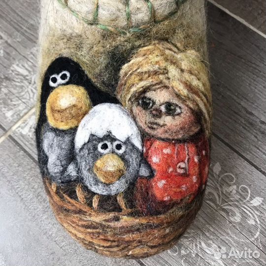 Тапочки ручной валки «Счастье-это когда все дома»