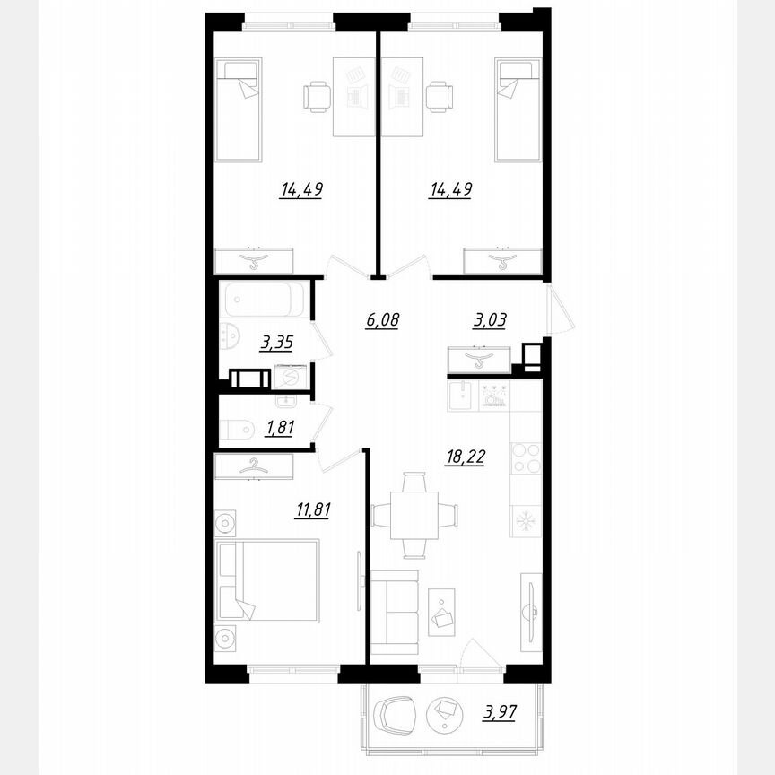 3-к. квартира, 74,5 м², 4/5 эт.