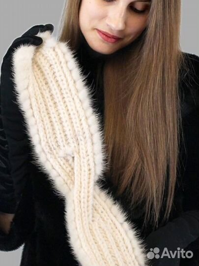 Повязка на голову женская вязаная из меха норки