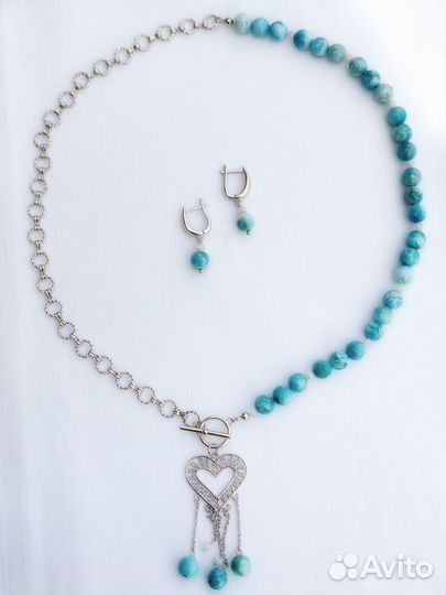 Колье и серьги с натуральными камными