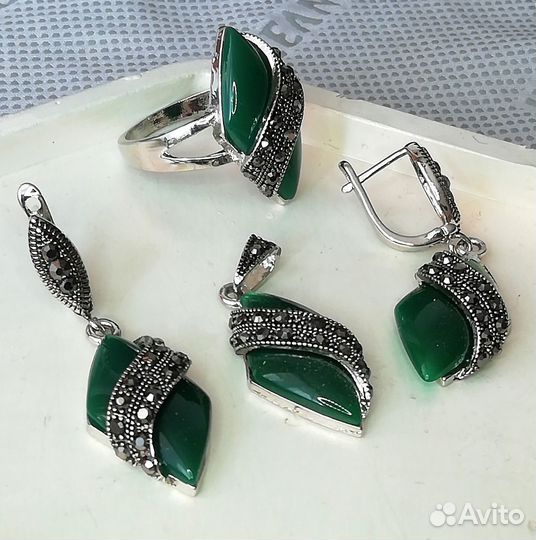 Серьги, кулон, кольцо 19,5 юв.сплав бижутерия С597