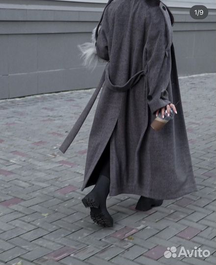 Пальто с шерстью бренд uzhe vyhuzhu голубое овер