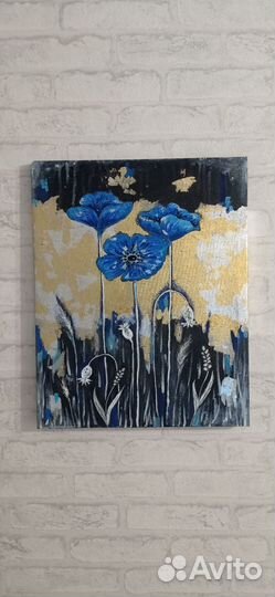 Картина интерьерная Синие маки