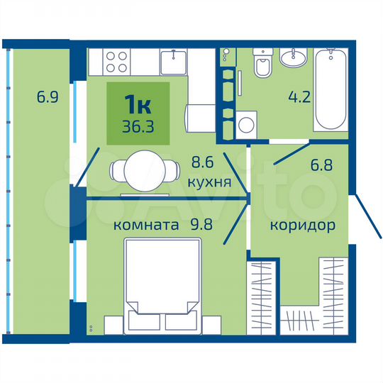 1-к. квартира, 36,3 м², 9/10 эт.