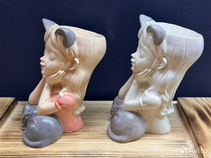 Кашпо девочка с ушками