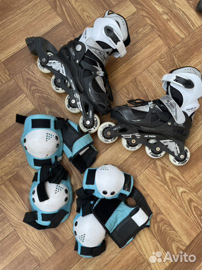 Роликовые коньки, защита, шлем