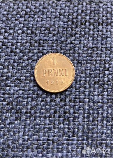 Царская монета 1 пенни 1916 г. медная