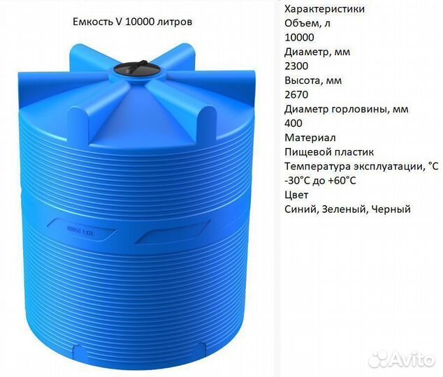 Пластиковый бак ёмкость вертикальная 10000л / 10м3