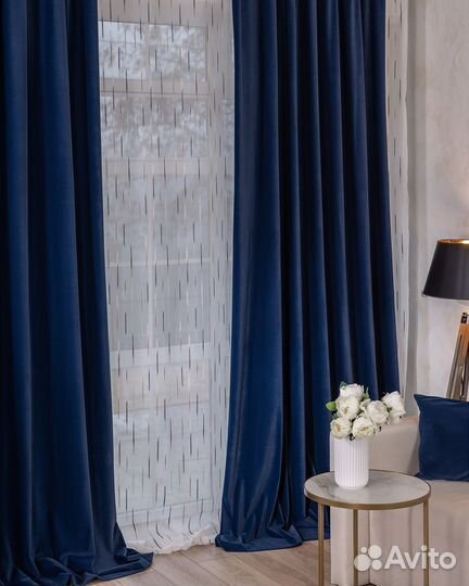 Шторы бархат Богема синий новые пошив