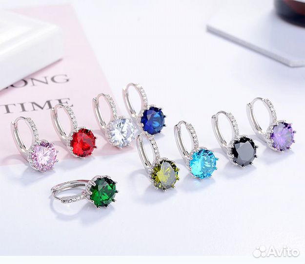 Серьги с фианитами и цирконом, 