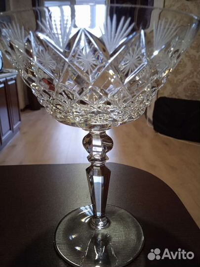 Ваза большая для фруктов на ножке СССР хрусталь